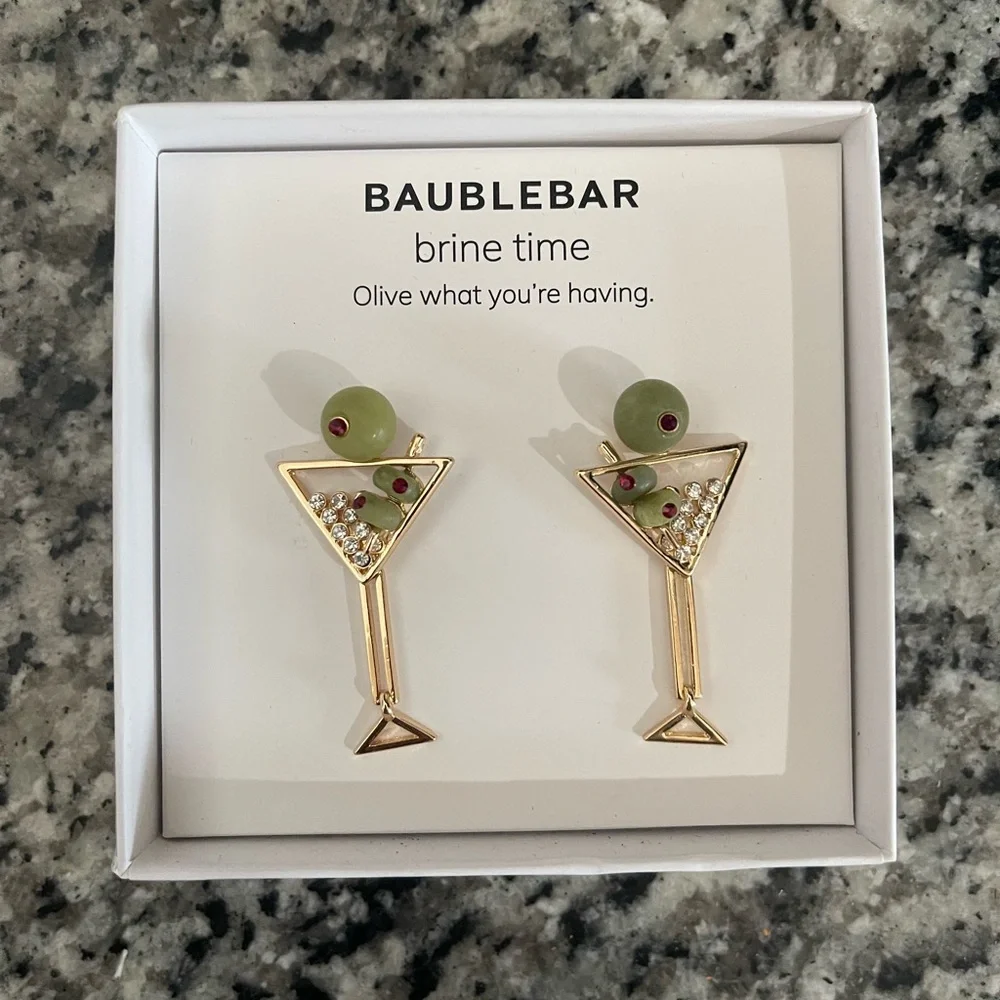 BaubleBar Gold Martini Glass Earrings with Olive Accents - Picture 1 of 1
